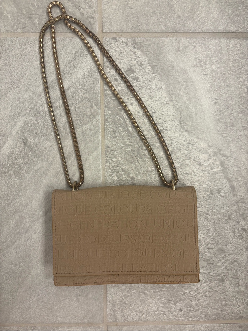 Embossed Beige Chain Strap Crossbody Bag - Women